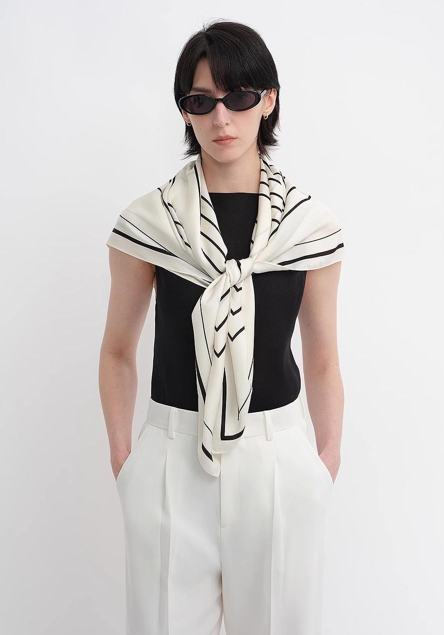 Stretch Silk Scarf Geometric Print