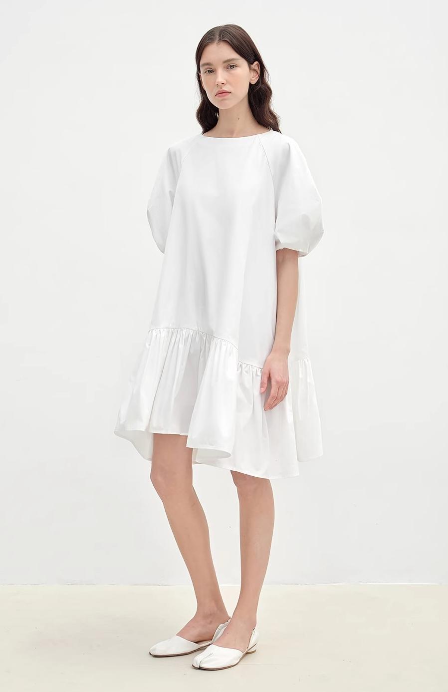 Round Neck Puff Sleeve Temperament Dress