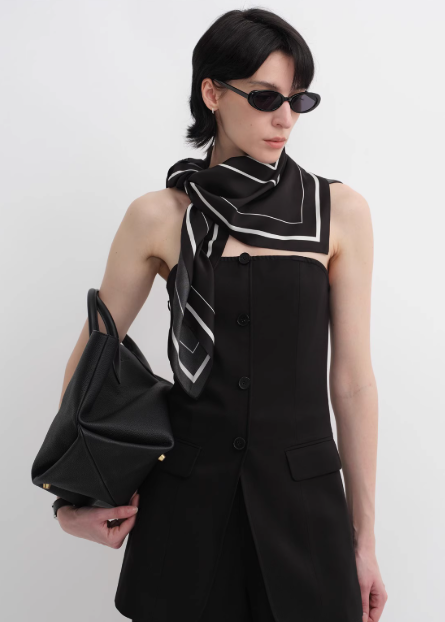 Stretch Silk Scarf Geometric Print