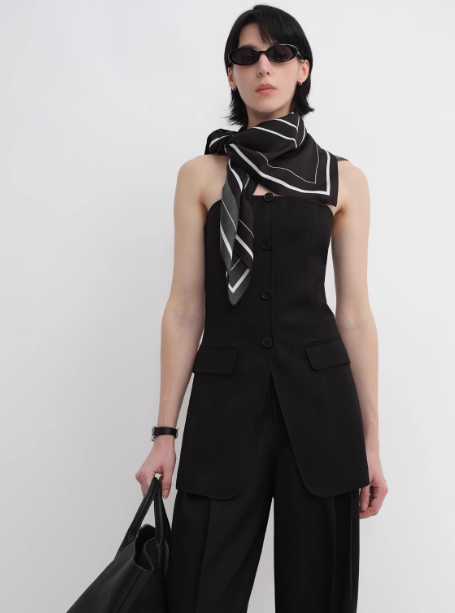 Stretch Silk Scarf Geometric Print