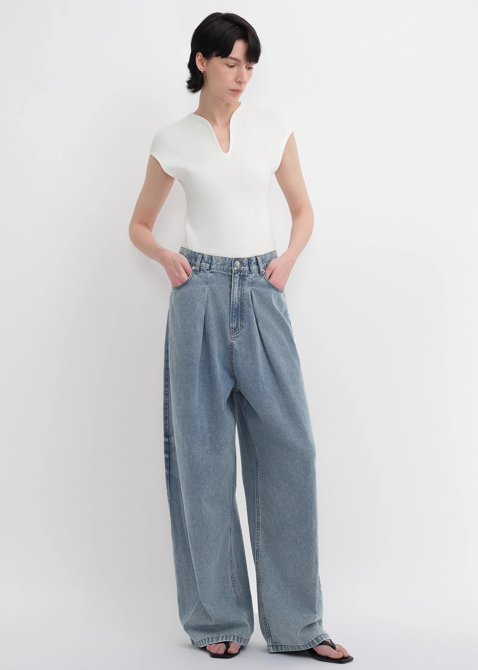 Soft Cotton Light  Wide Leg Jeans
