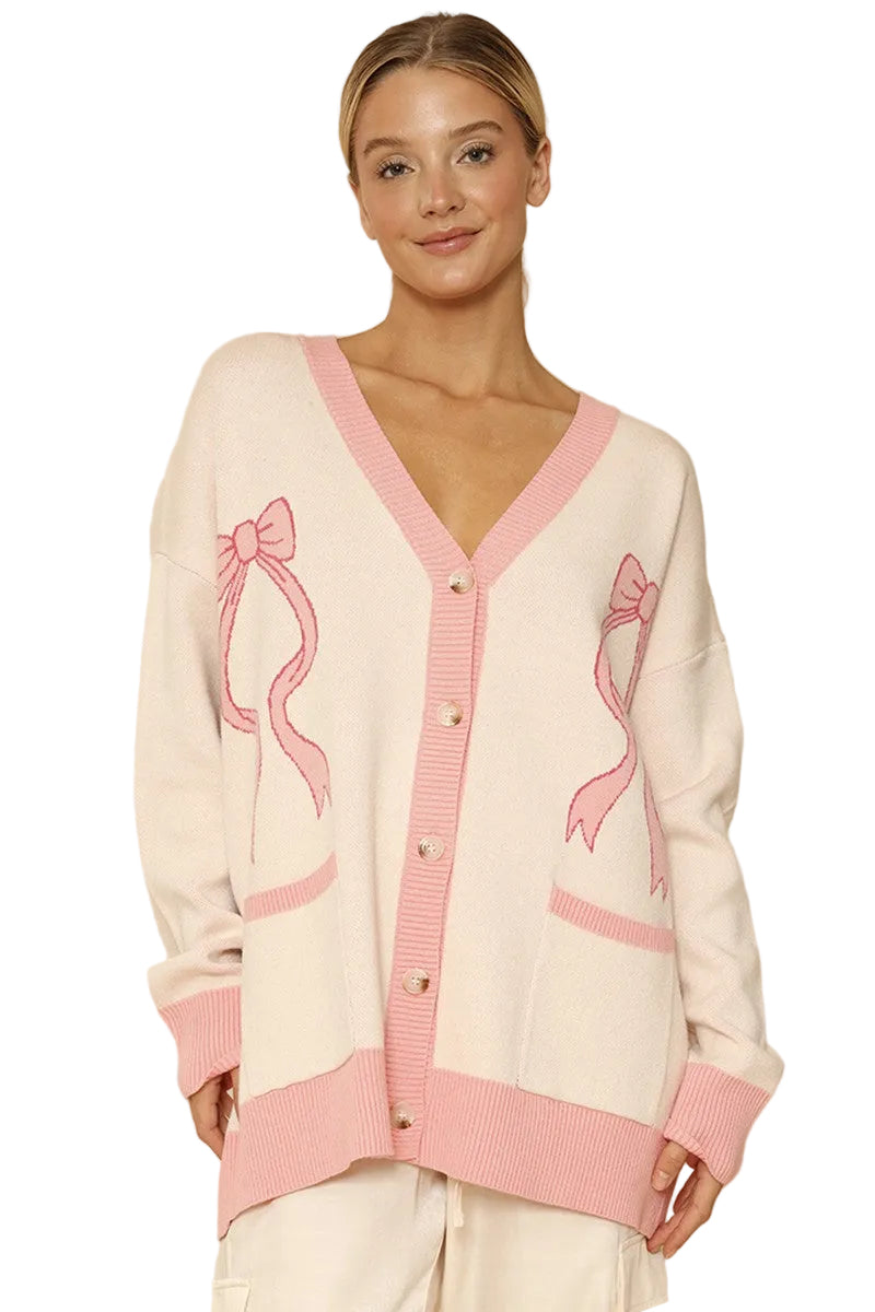 Varsity Knit Bow Cardigan