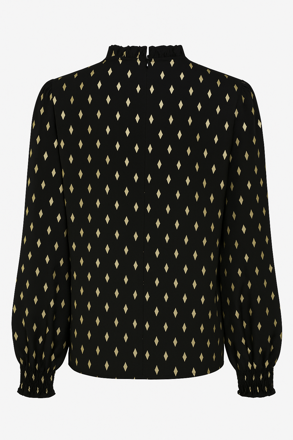 Geometric Print Frill Neck Lantern Sleeve Blouse