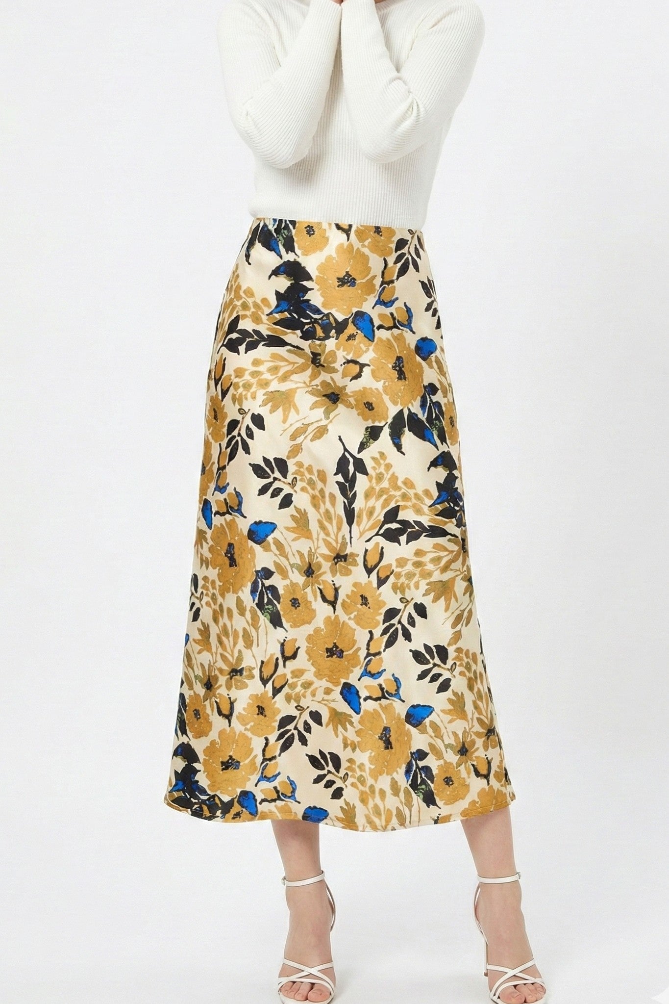 Satin Floral Print Skirt