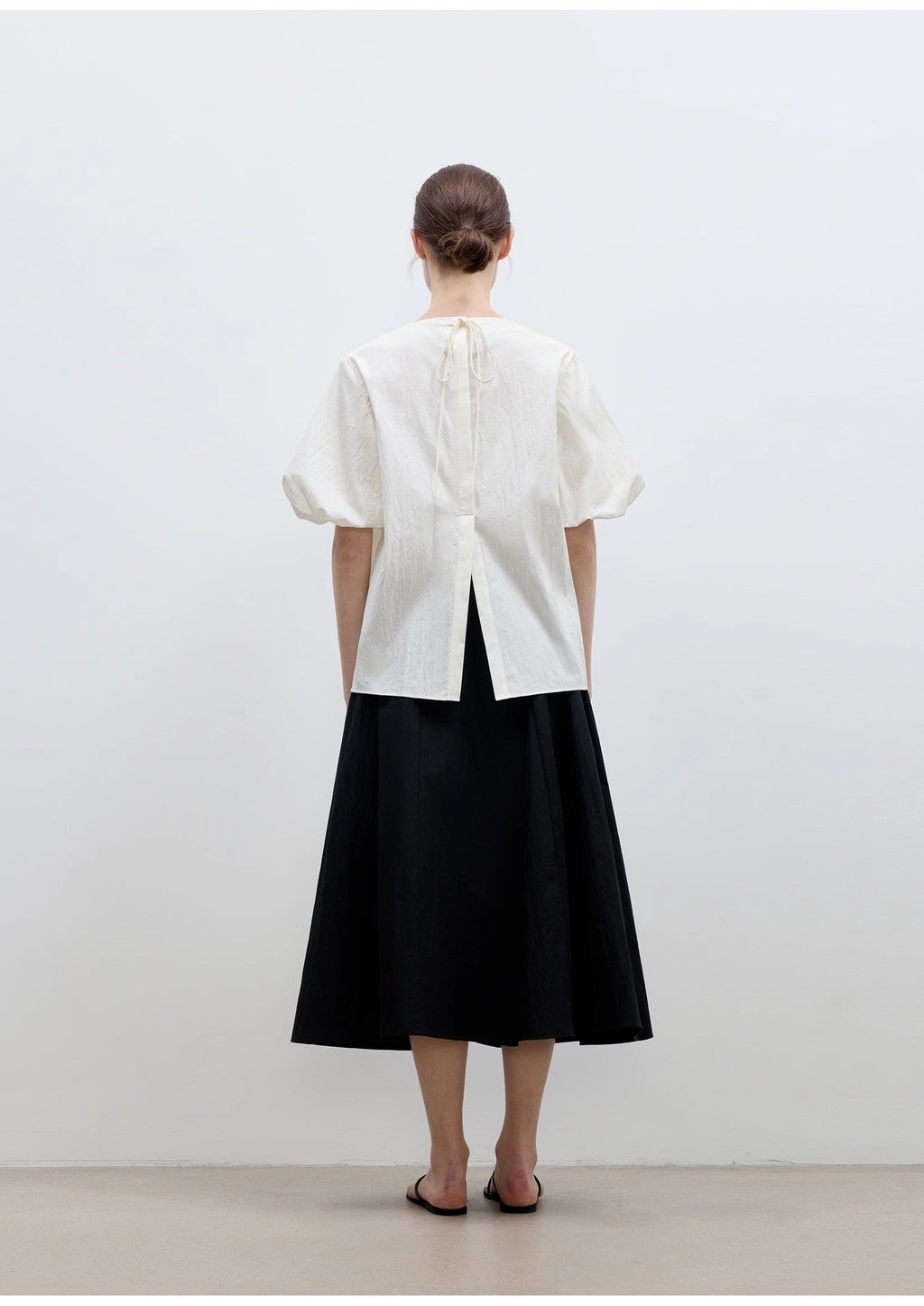 Round Neck Tie Puff Sleeve Short Sleeve Shirt