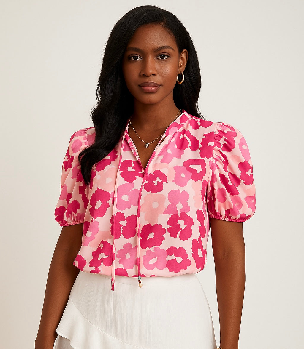 Floral Tie Neck Blouse