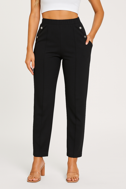 Decorative Button Elastic Waist Pants