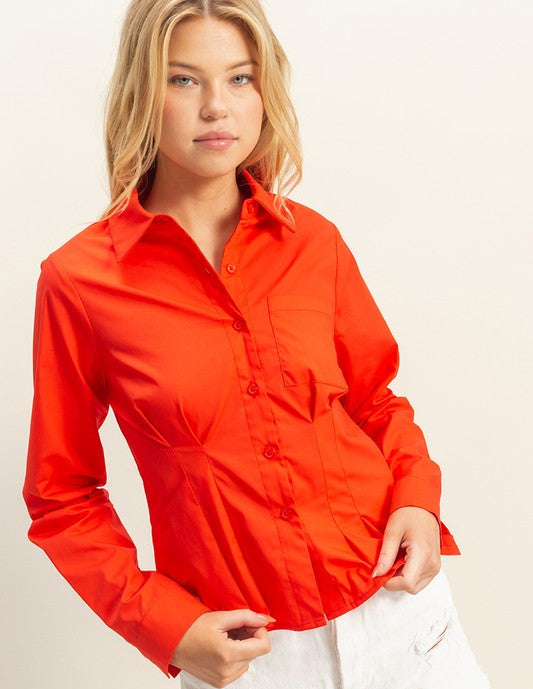 Long Sleeve Pleated Shirt