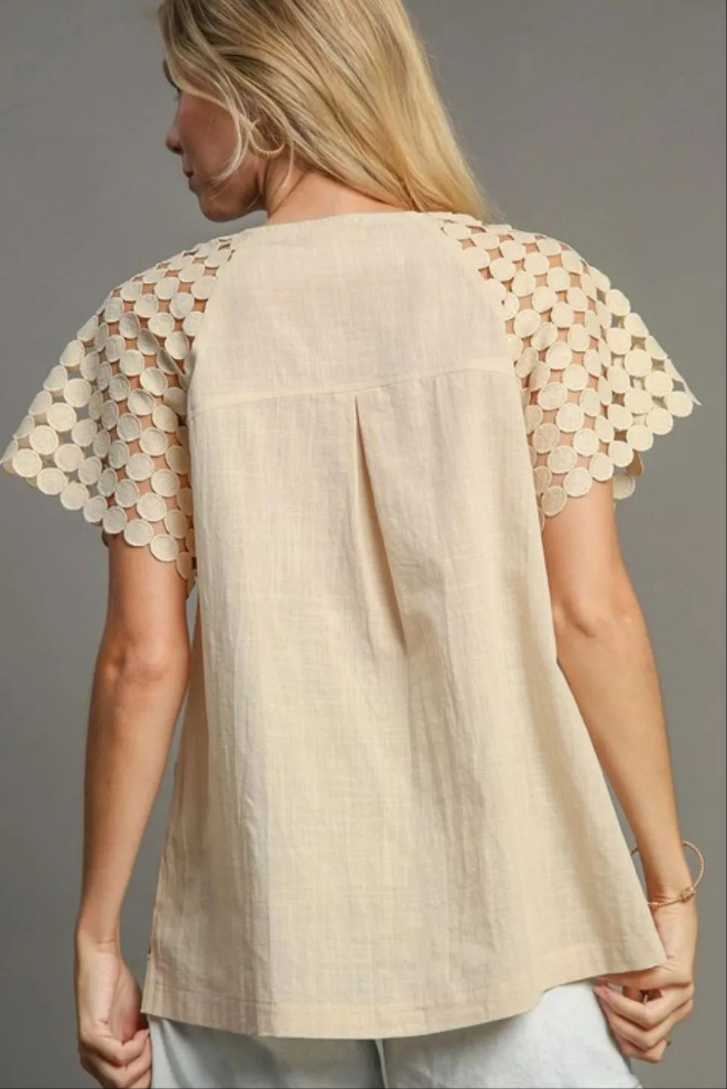 Mixed Polka Dot Lace Raglan Sleeve Boxy Cut Top