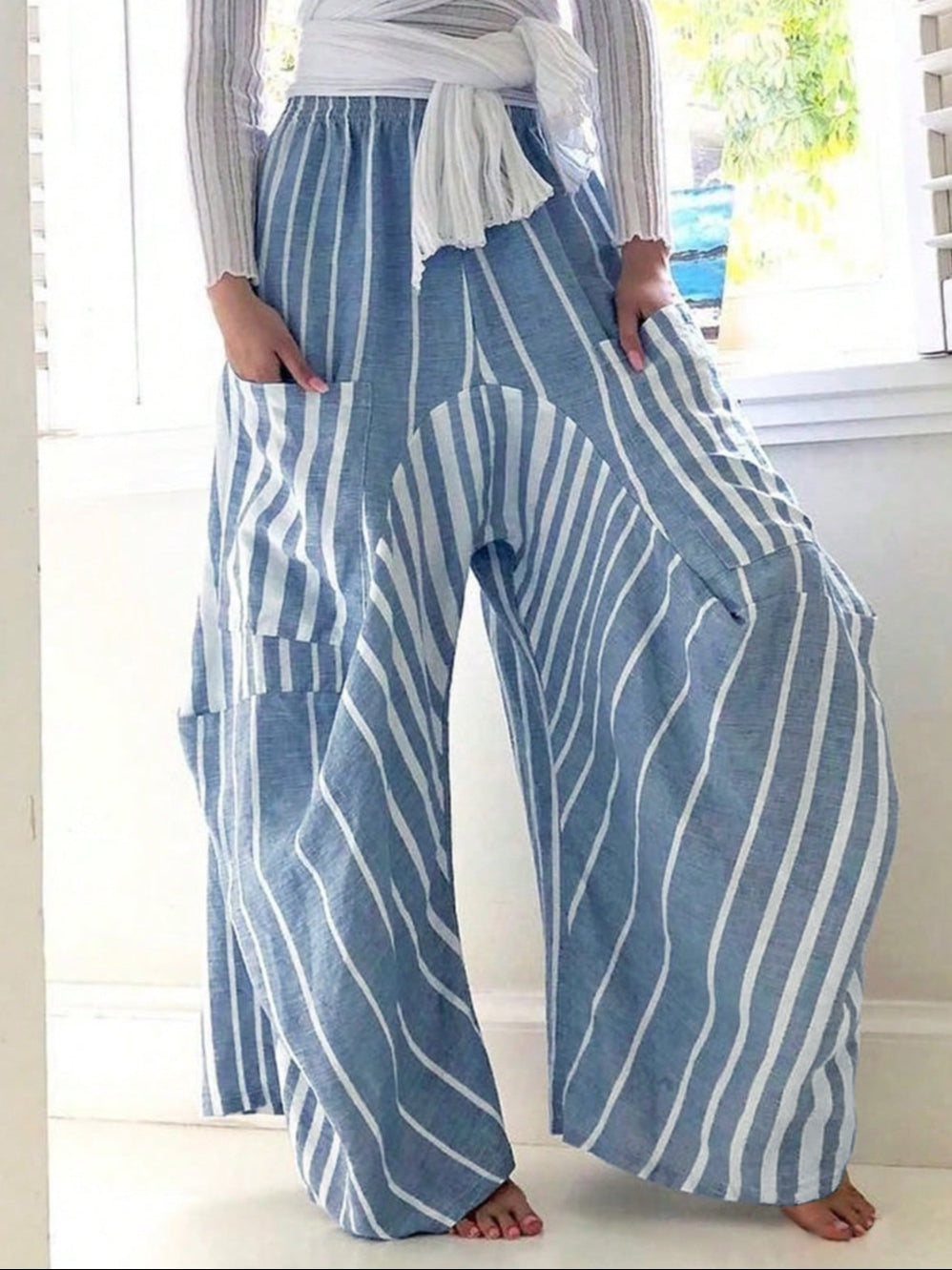 Strped Wide Leg Pants
