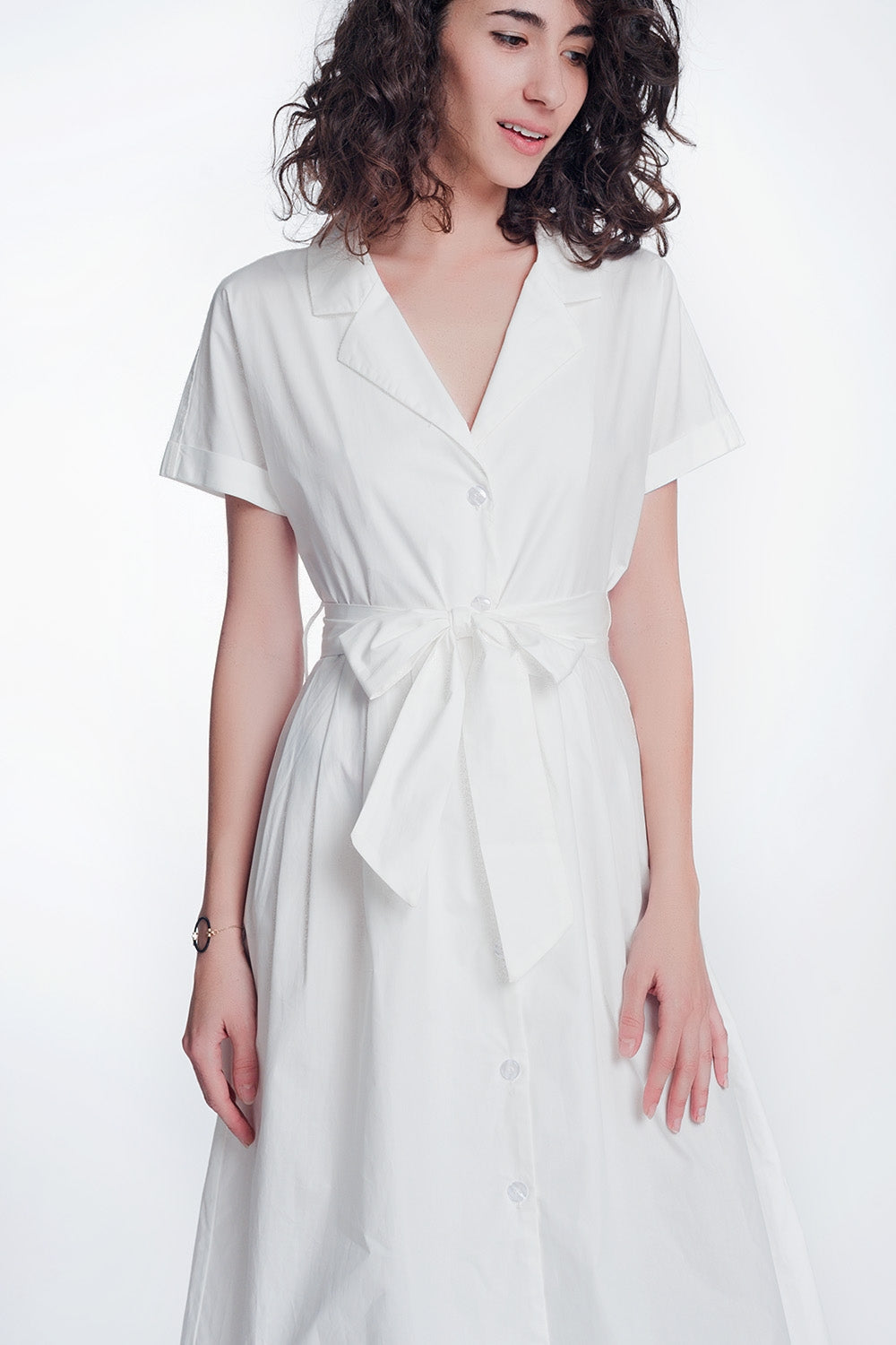 White Poplin Shirt Dress With Belt