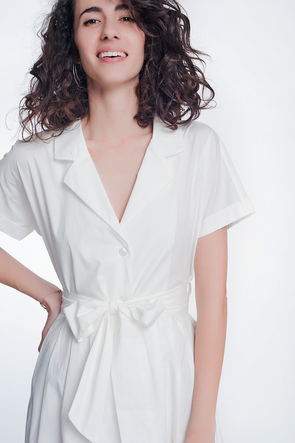 White Poplin Shirt Dress With Belt