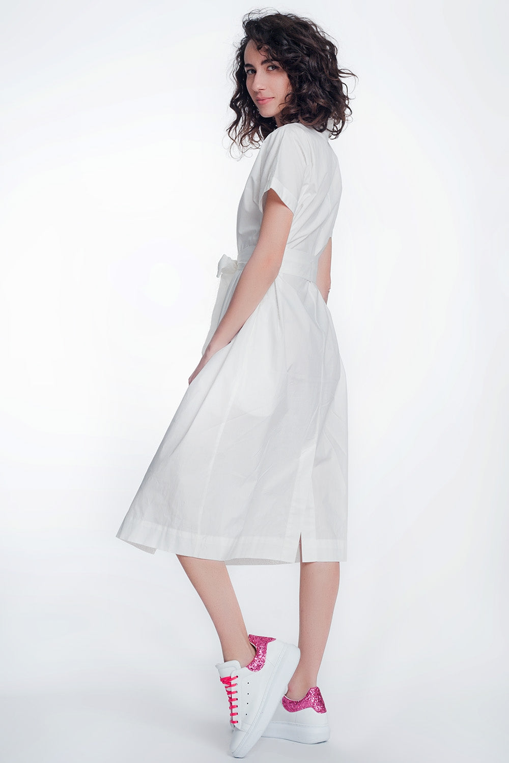 White Poplin Shirt Dress With Belt